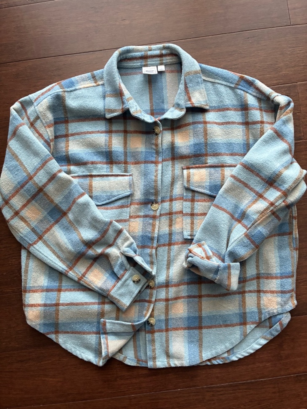 Ford Licensed Apparel Light Blue and Tan Plaid Button-Down Shirt